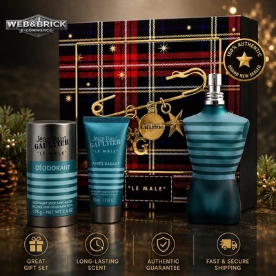 Jean Paul Gaultier Le Male 3-Piece Gift Set for Men 4.2 oz EDT Spray Balm Deo